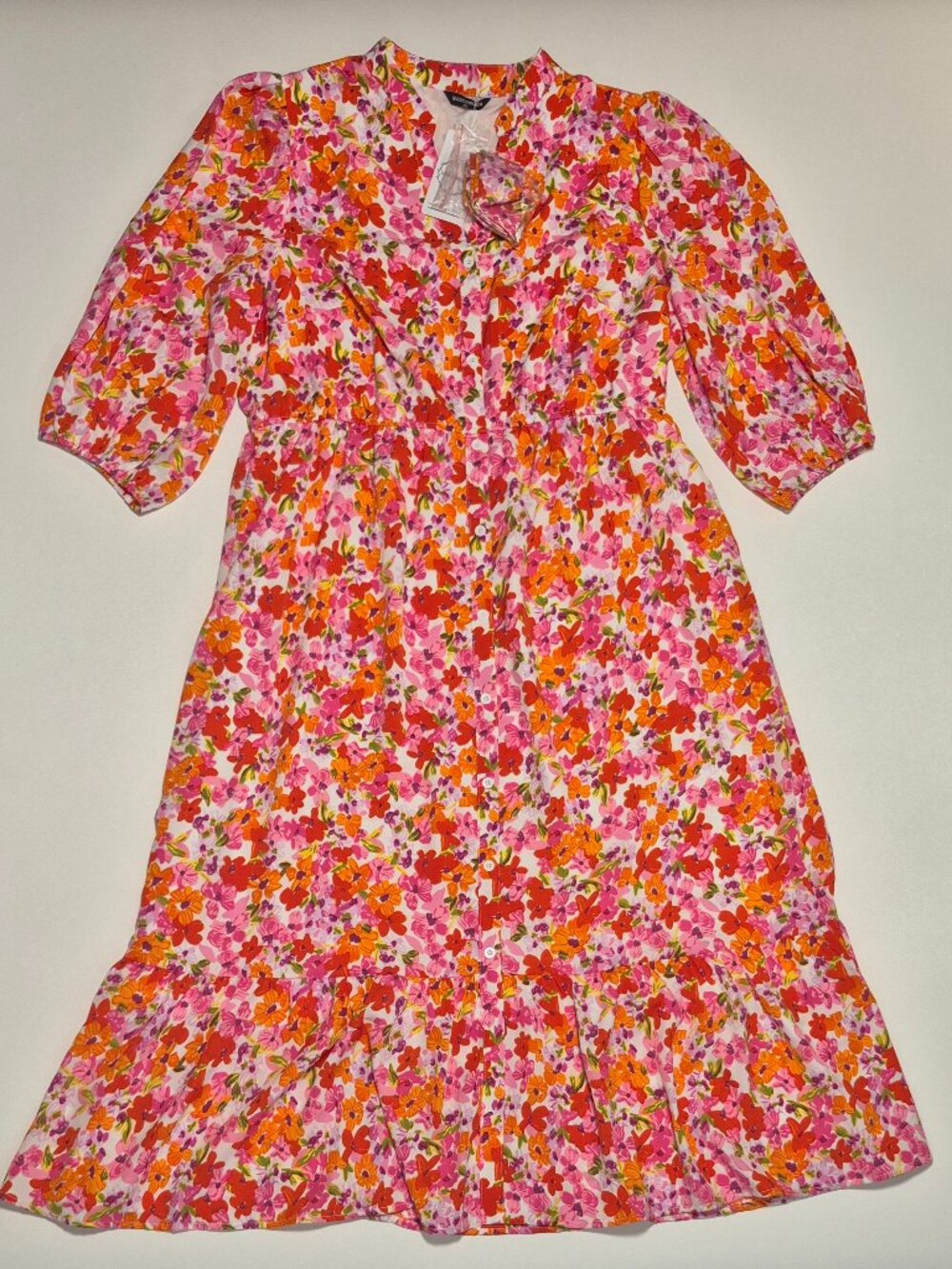 NWT Mascomoda Women Plus Size XXL Dress Floral Pink Orange Yellow Boho Button Up